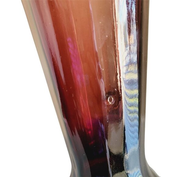 Vintage Mid Century Modern Tall Amethyst Glass Vase 14" Fluted Ruffled Top - Picture 6 of 8